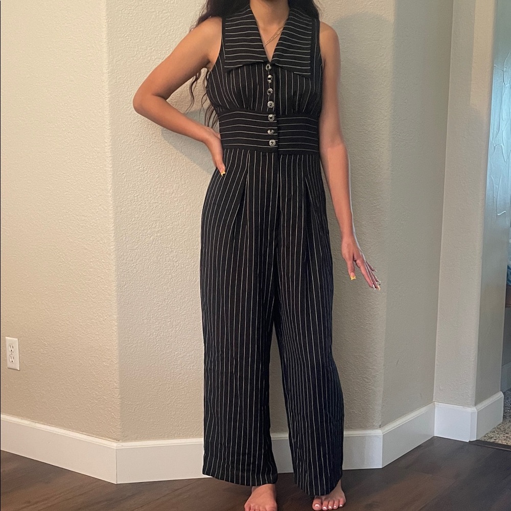 Sheena Elegant Black Pinstripe Women's Jumpsuit